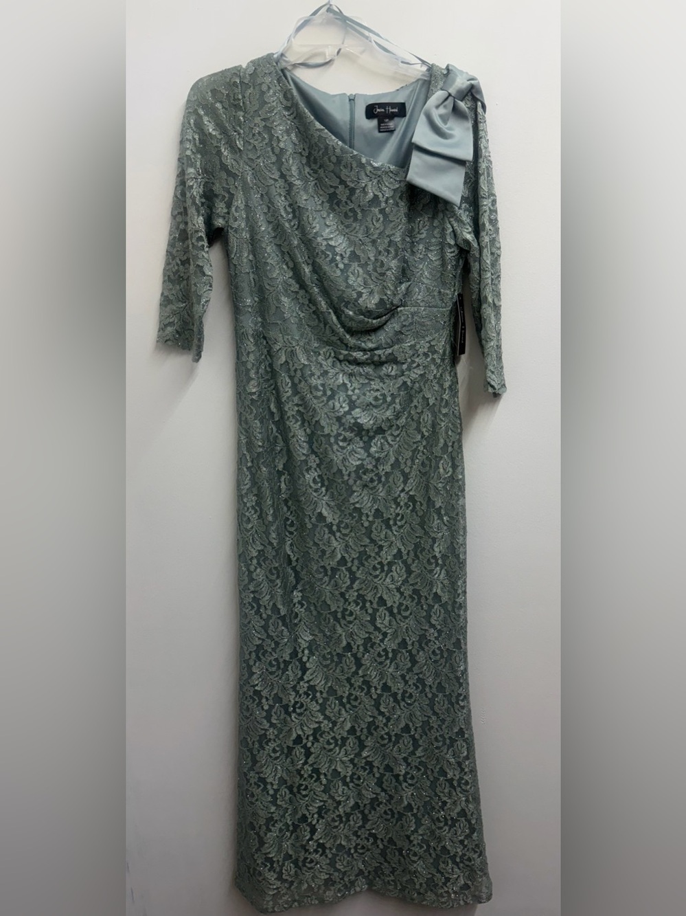 Jessica Howard Sage Lace Maxi Dress with Shoulder Bow
